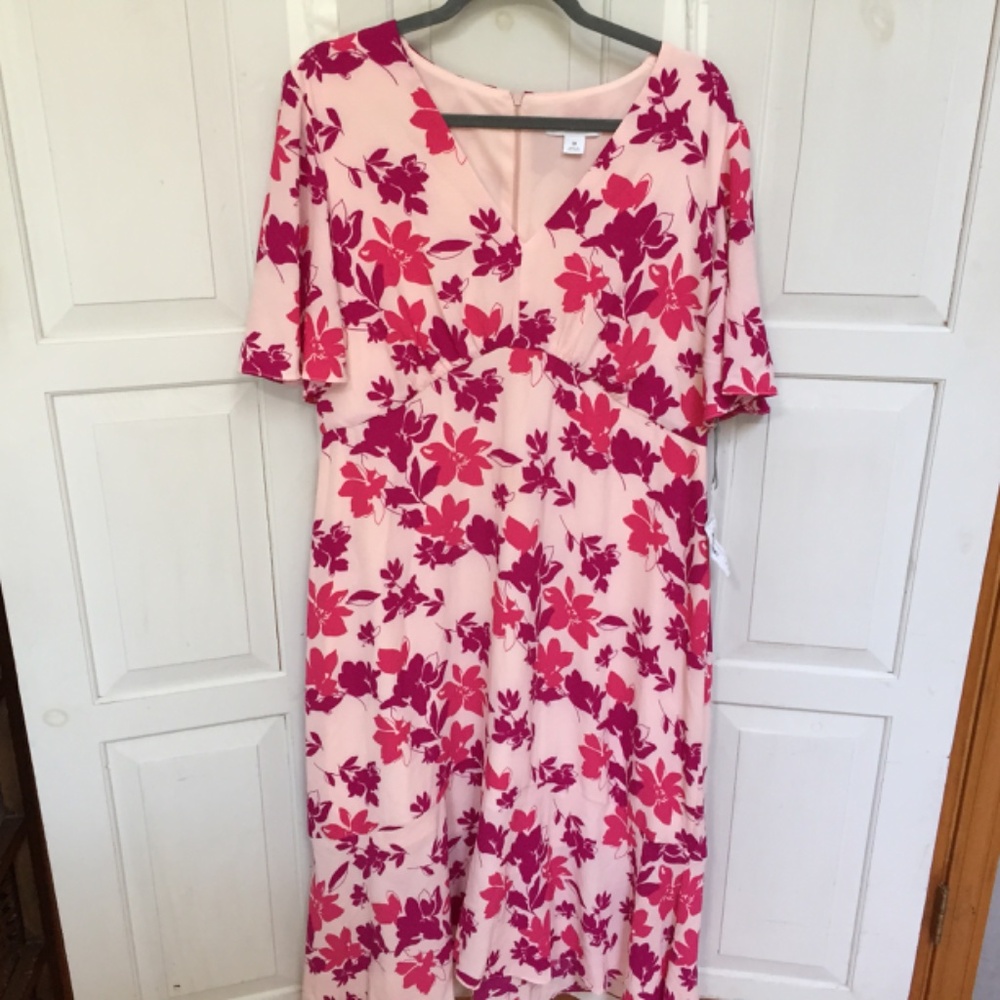 Liz Claiborne Pink Floral Short Sleeve Midi Dress - Picture 2 of 16